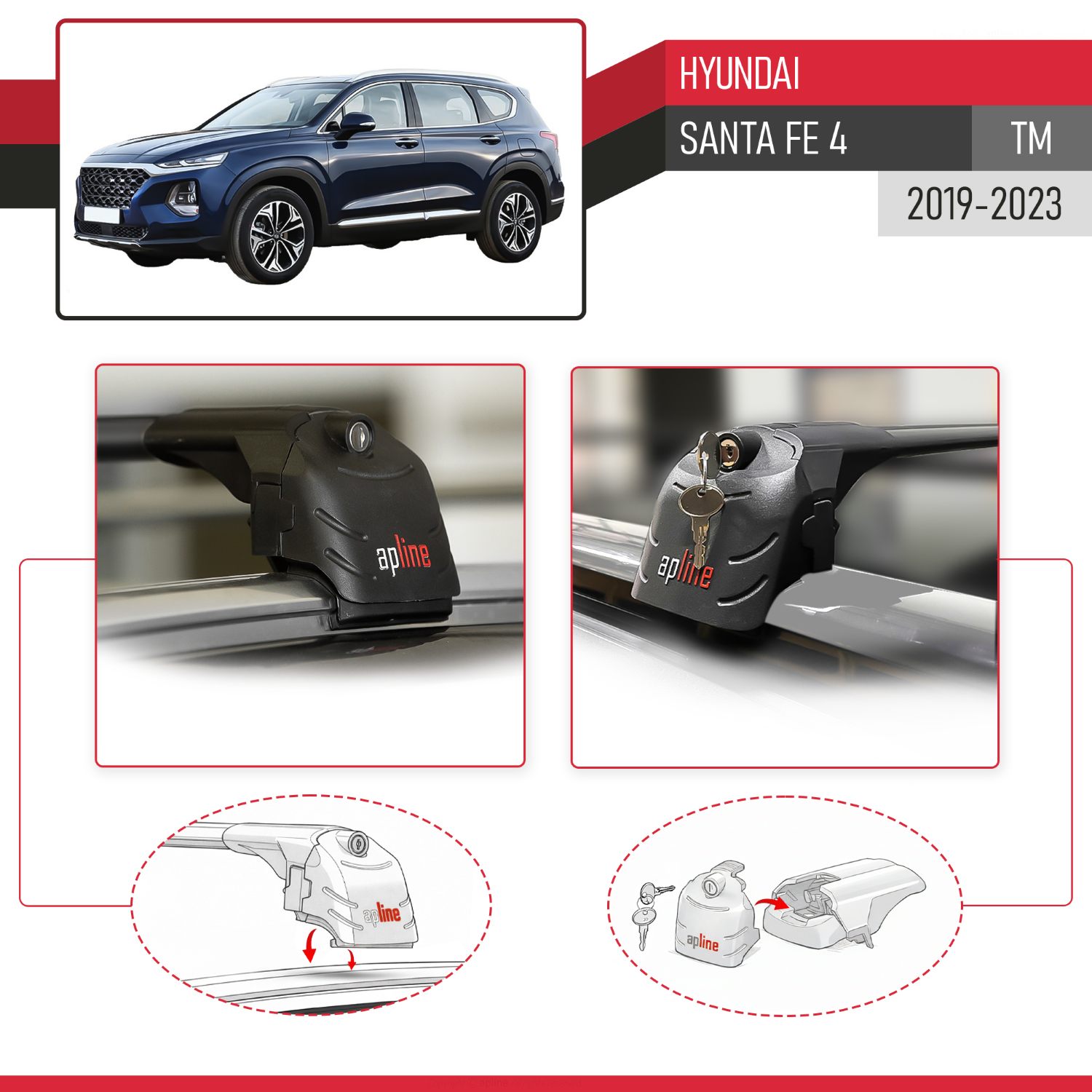 Hyundai Santa Fe 4 (TM) 2019-2023 Arası ile Uyumlu ACE-2 Model Ara Atkı Tavan Barı Siyah 2 Adet - Görsel 4