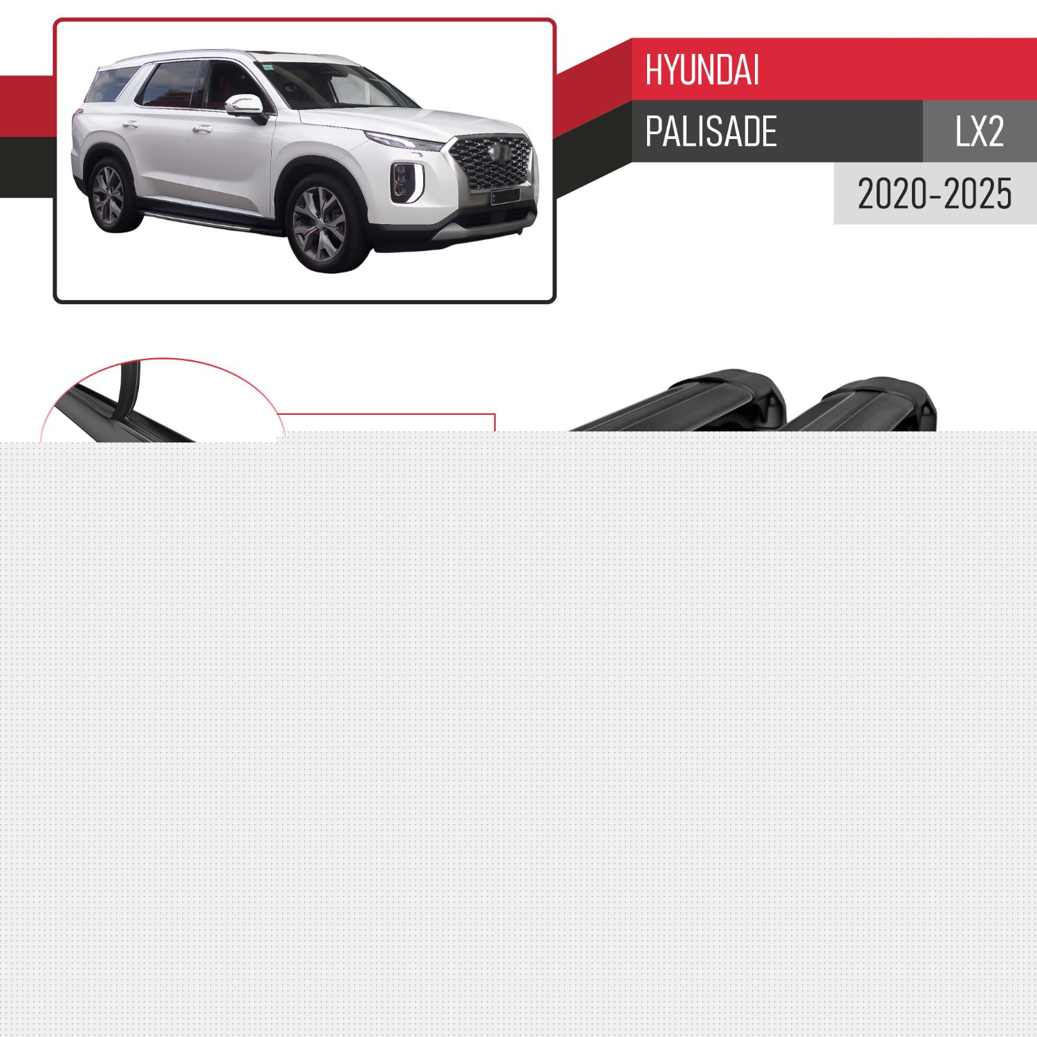 Hyundai Palisade (LX2) 2020-2025 Arası ile Uyumlu ACE-2 Model Ara Atkı Tavan Barı Siyah 2 Adet - Görsel 3
