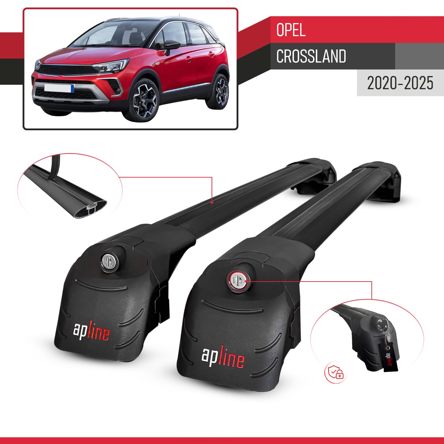 Opel Crossland 2020-2025 Arası ile Uyumlu ACE-2 Model Ara Atkı Tavan Barı Siyah 2 Adet - Görsel 3