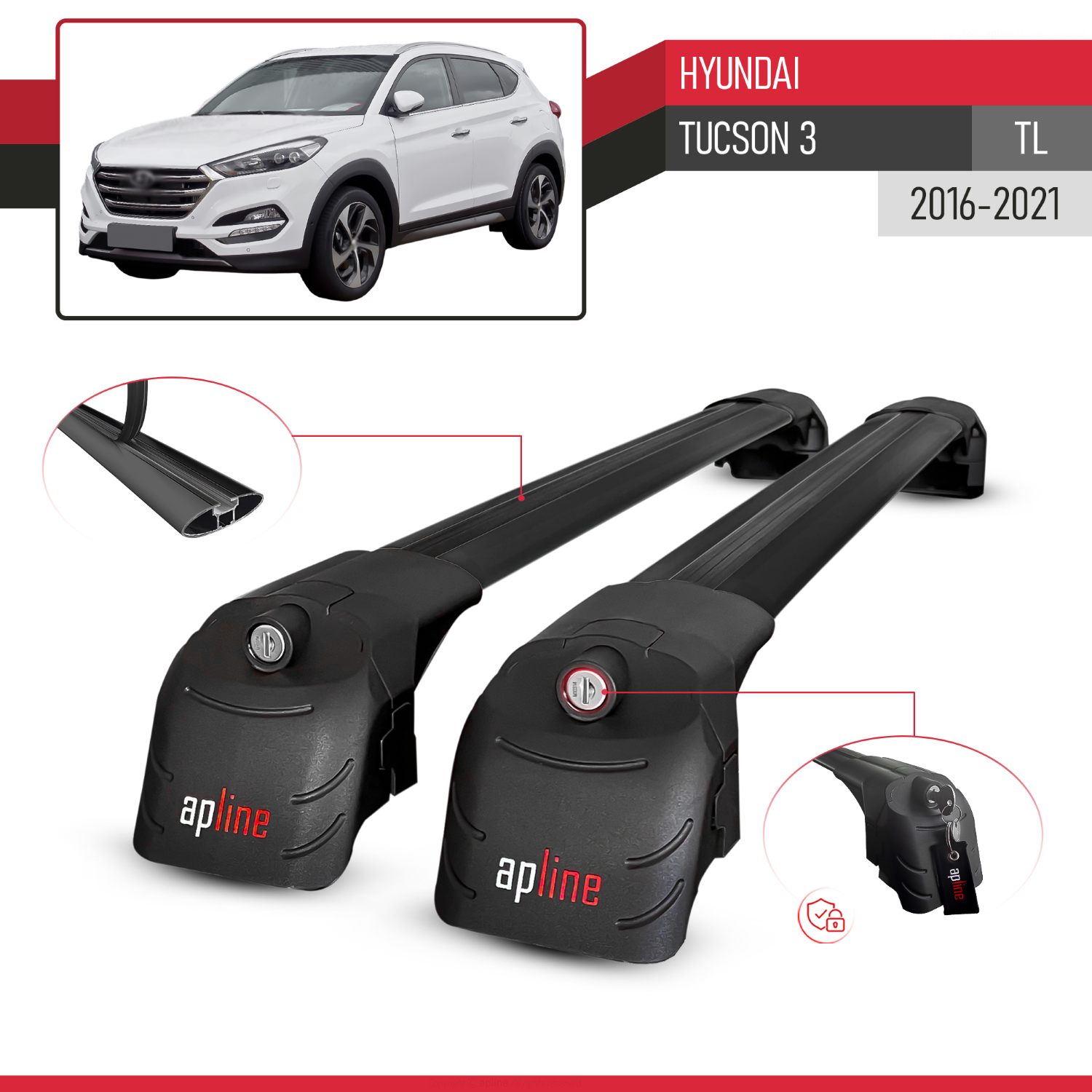 Hyundai Tucson 3 (TL) 2016-2021 Arası ile Uyumlu ACE-2 Model Ara Atkı Tavan Barı Siyah 2 Adet - Görsel 3