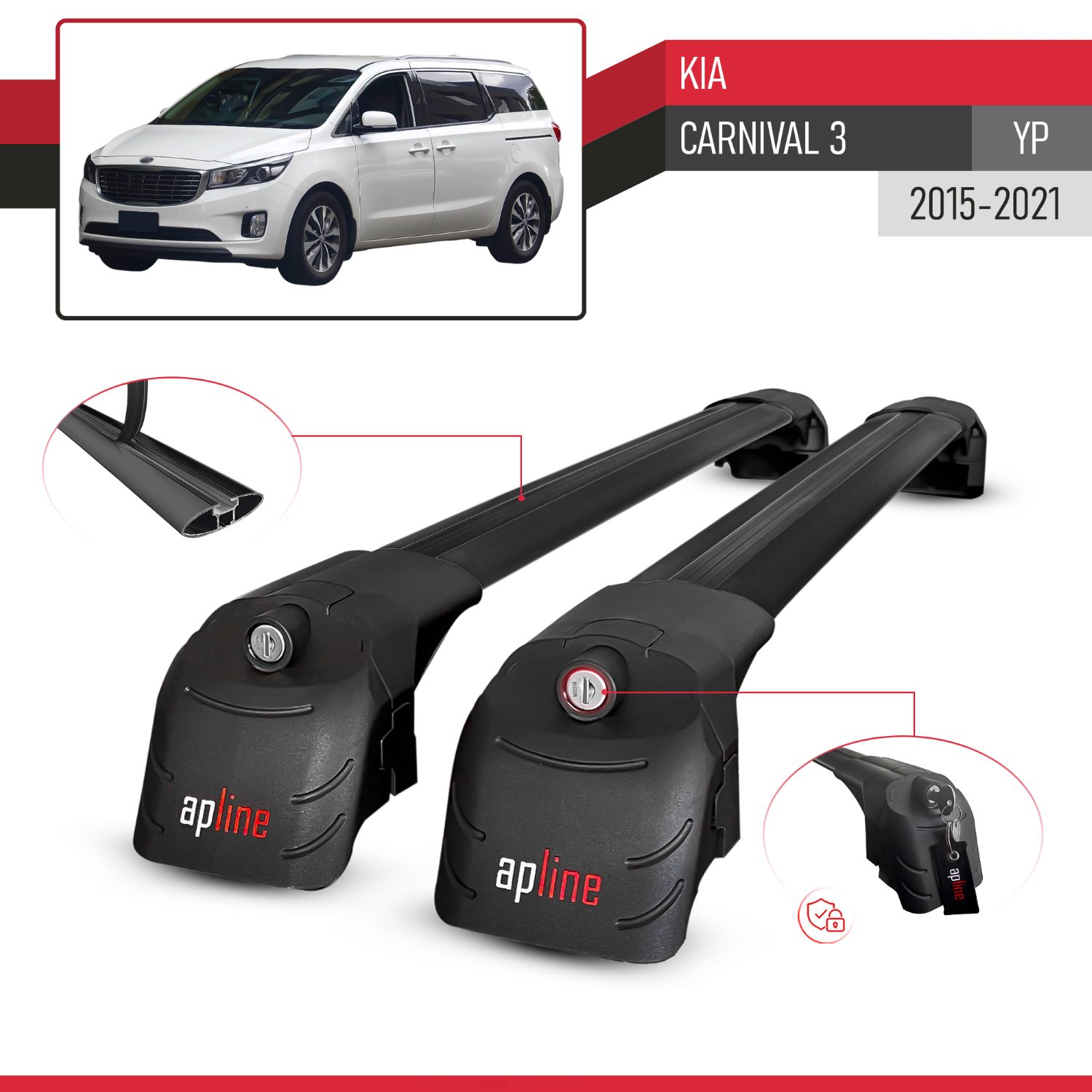 Kia Carnival 3 (YP) 2015-2021 Arası ile Uyumlu ACE-2 Model Ara Atkı Tavan Barı Siyah 2 Adet - Görsel 3