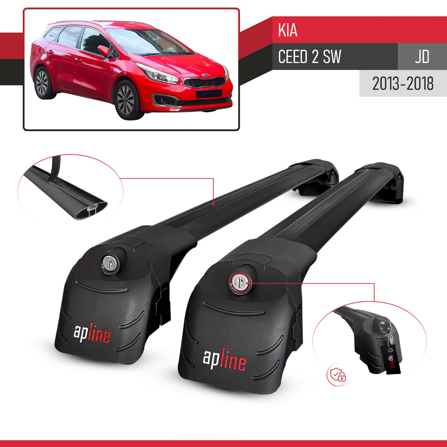 Kia Ceed 2 (JD) SW 2013-2018 Arası ile Uyumlu ACE-2 Model Ara Atkı Tavan Barı Siyah 2 Adet - Görsel 3