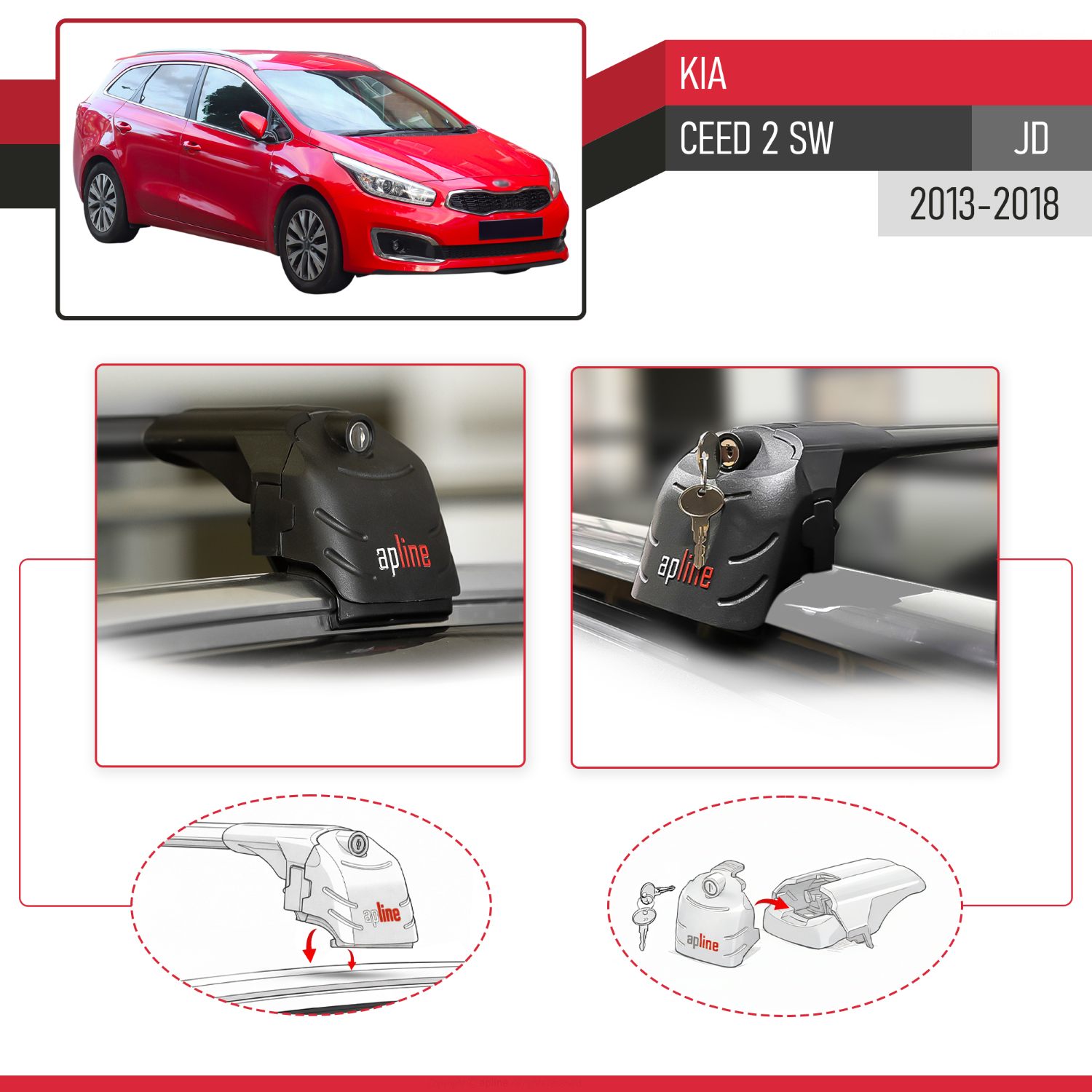 Kia Ceed 2 (JD) SW 2013-2018 Arası ile Uyumlu ACE-2 Model Ara Atkı Tavan Barı Siyah 2 Adet - Görsel 4