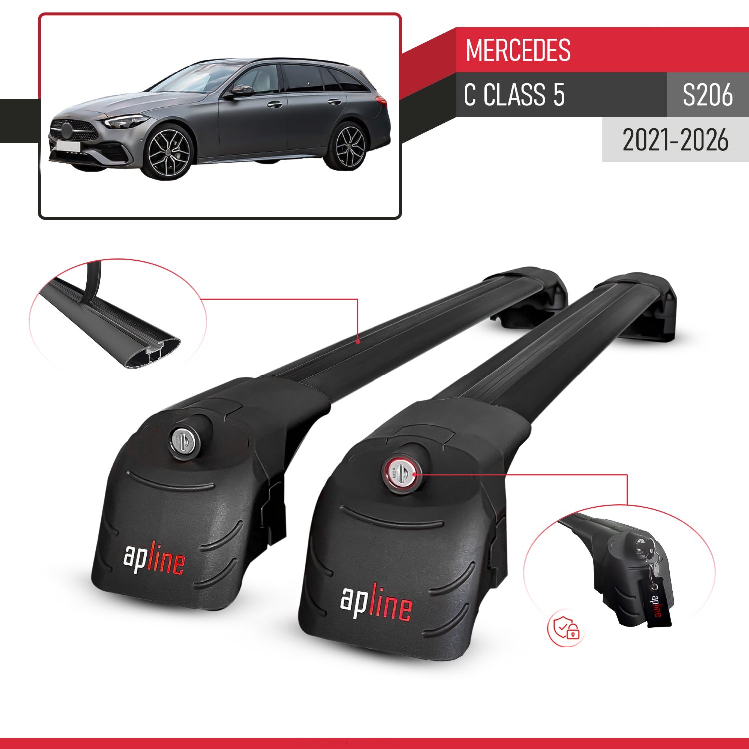 Mercedes C Class 5 (S206) 2021-2026 Arası ile Uyumlu ACE-2 Model Ara Atkı Tavan Barı Siyah 2 Adet - Görsel 3