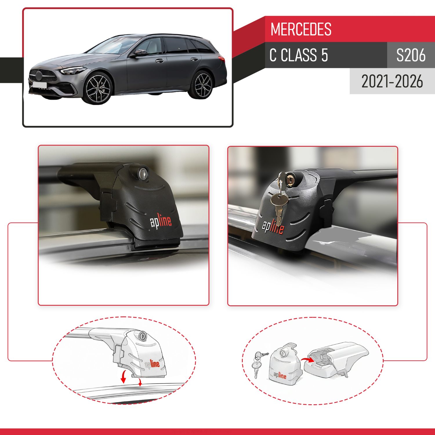 Mercedes C Class 5 (S206) 2021-2026 Arası ile Uyumlu ACE-2 Model Ara Atkı Tavan Barı Siyah 2 Adet - Görsel 4