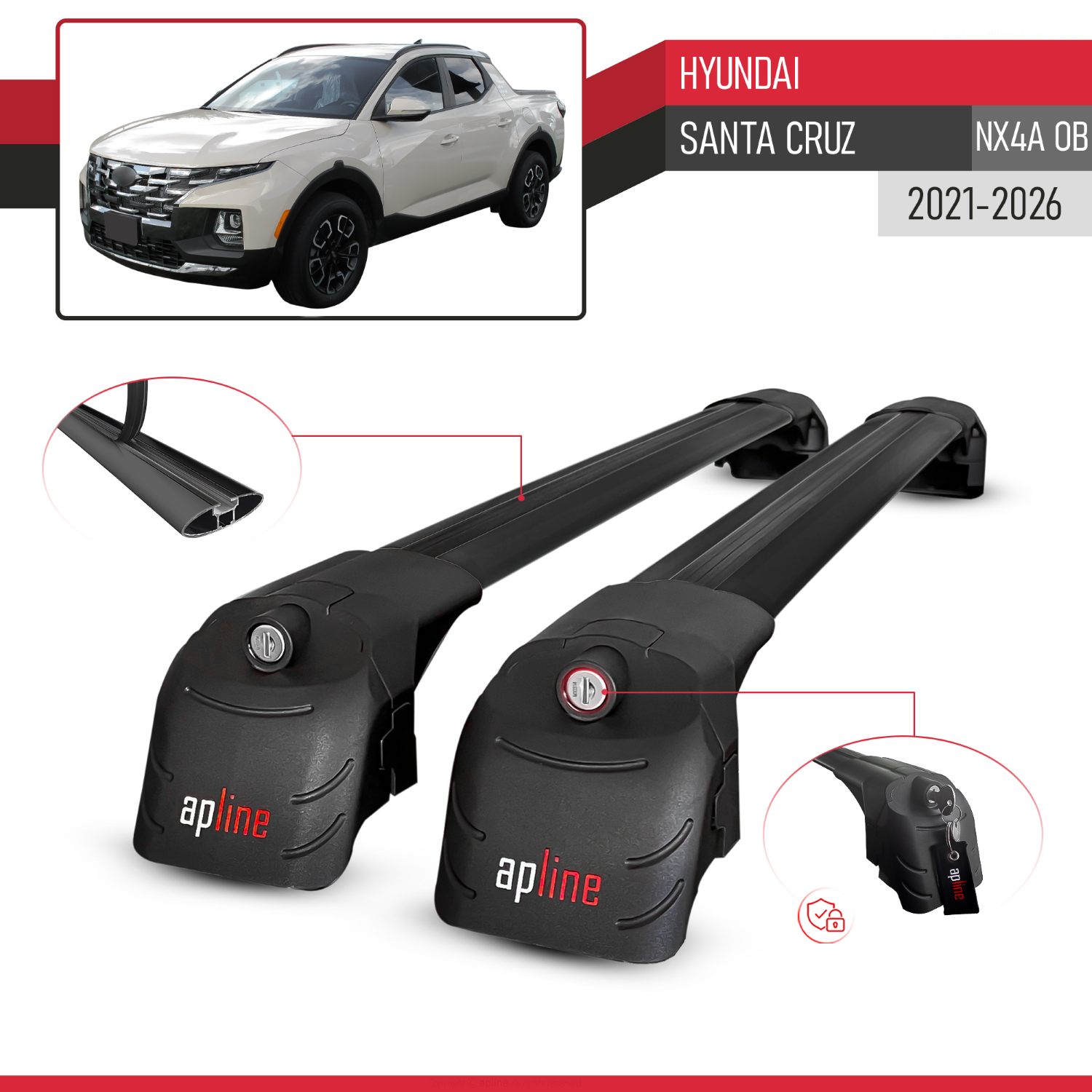 Hyundai Santa Cruz (NX4A OB) 2021-2026 Arası ile Uyumlu ACE-2 Model Ara Atkı Tavan Barı Siyah 2 Adet - Görsel 3