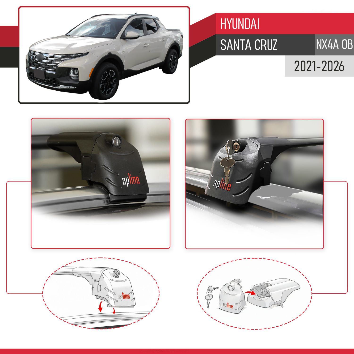 Hyundai Santa Cruz (NX4A OB) 2021-2026 Arası ile Uyumlu ACE-2 Model Ara Atkı Tavan Barı Siyah 2 Adet - Görsel 4