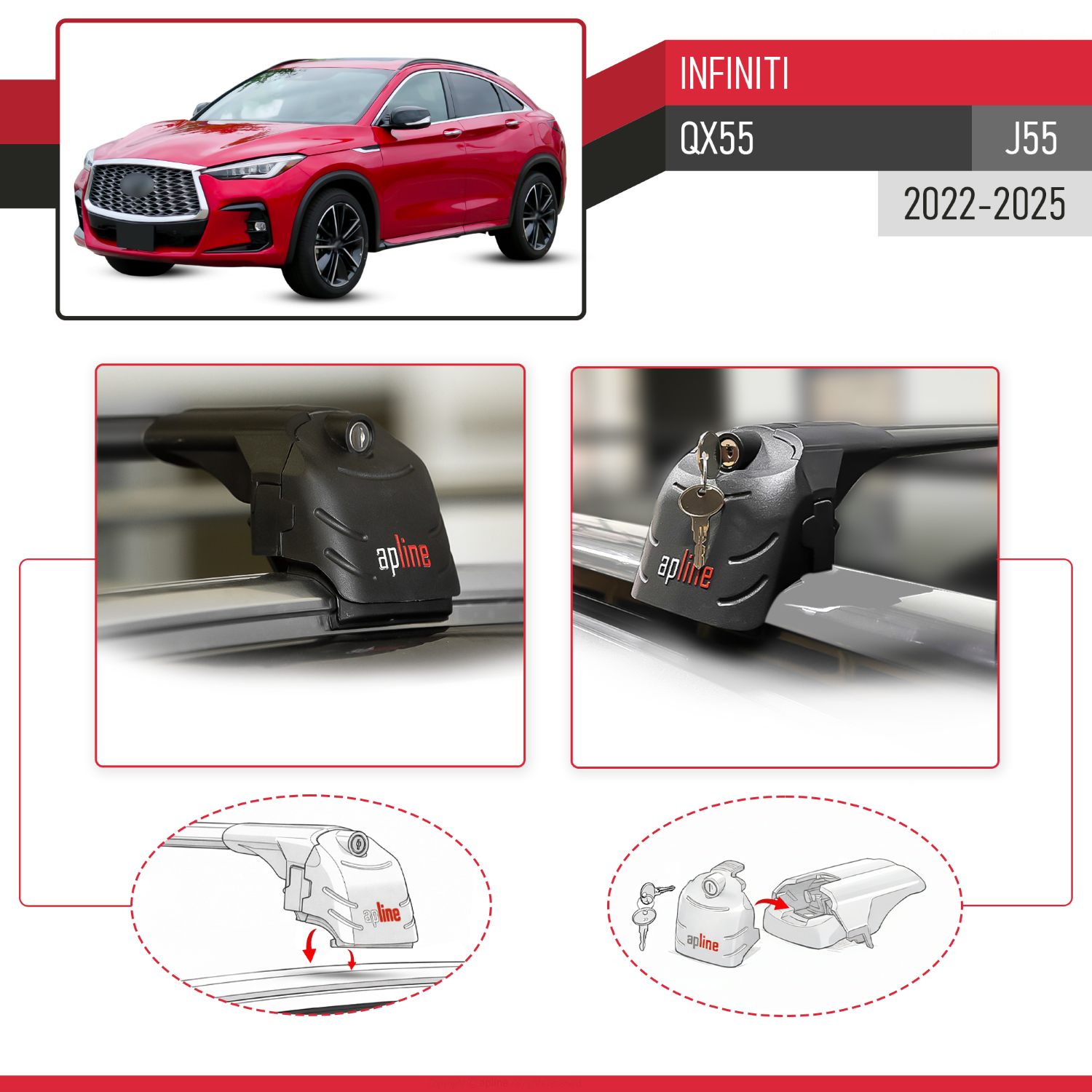Infiniti QX55 (J55) 2022-2025 Arası ile Uyumlu ACE-2 Model Ara Atkı Tavan Barı Siyah 2 Adet - Görsel 4