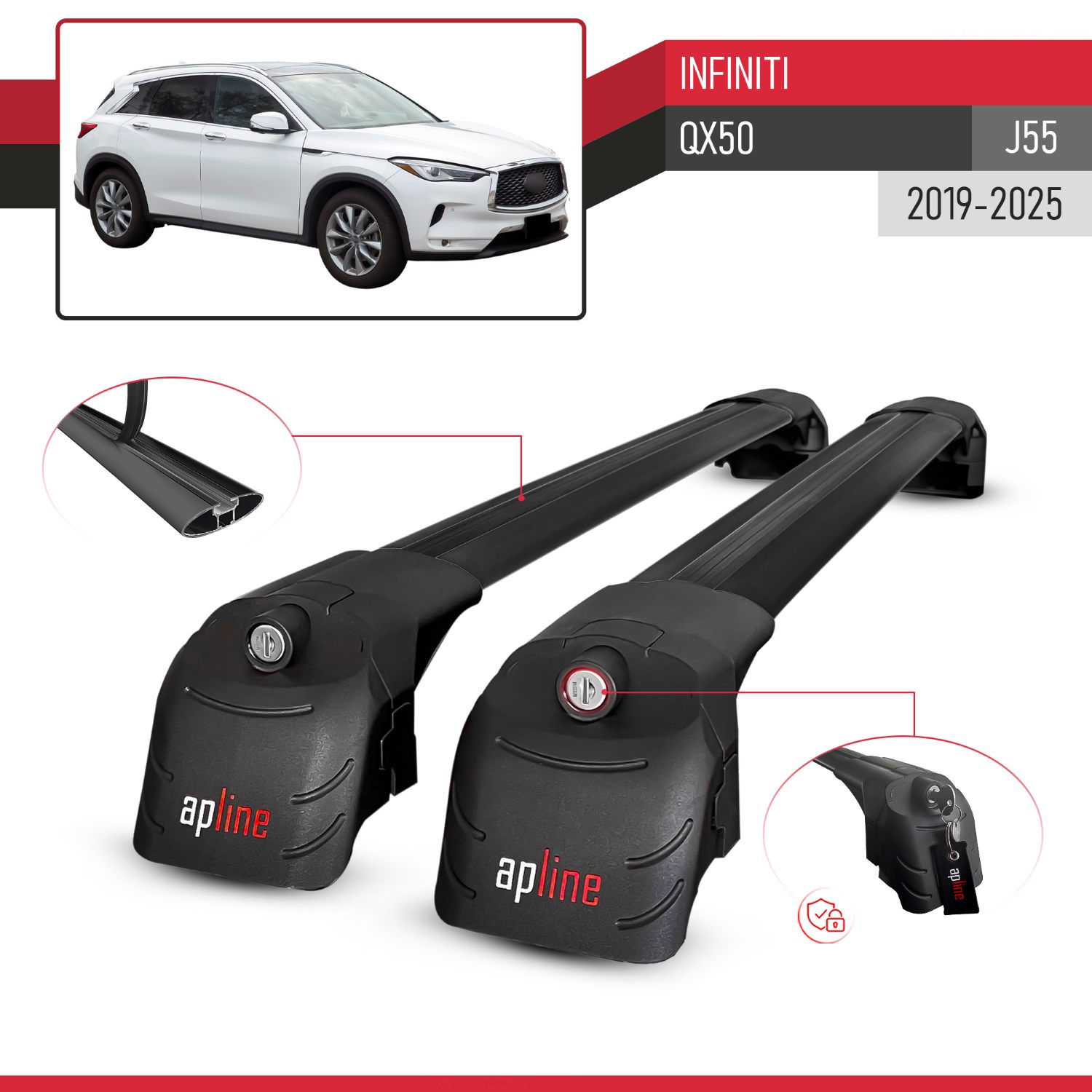 Infiniti QX50 (J55) 2019-2025 Arası ile Uyumlu ACE-2 Model Ara Atkı Tavan Barı Siyah 2 Adet - Görsel 3