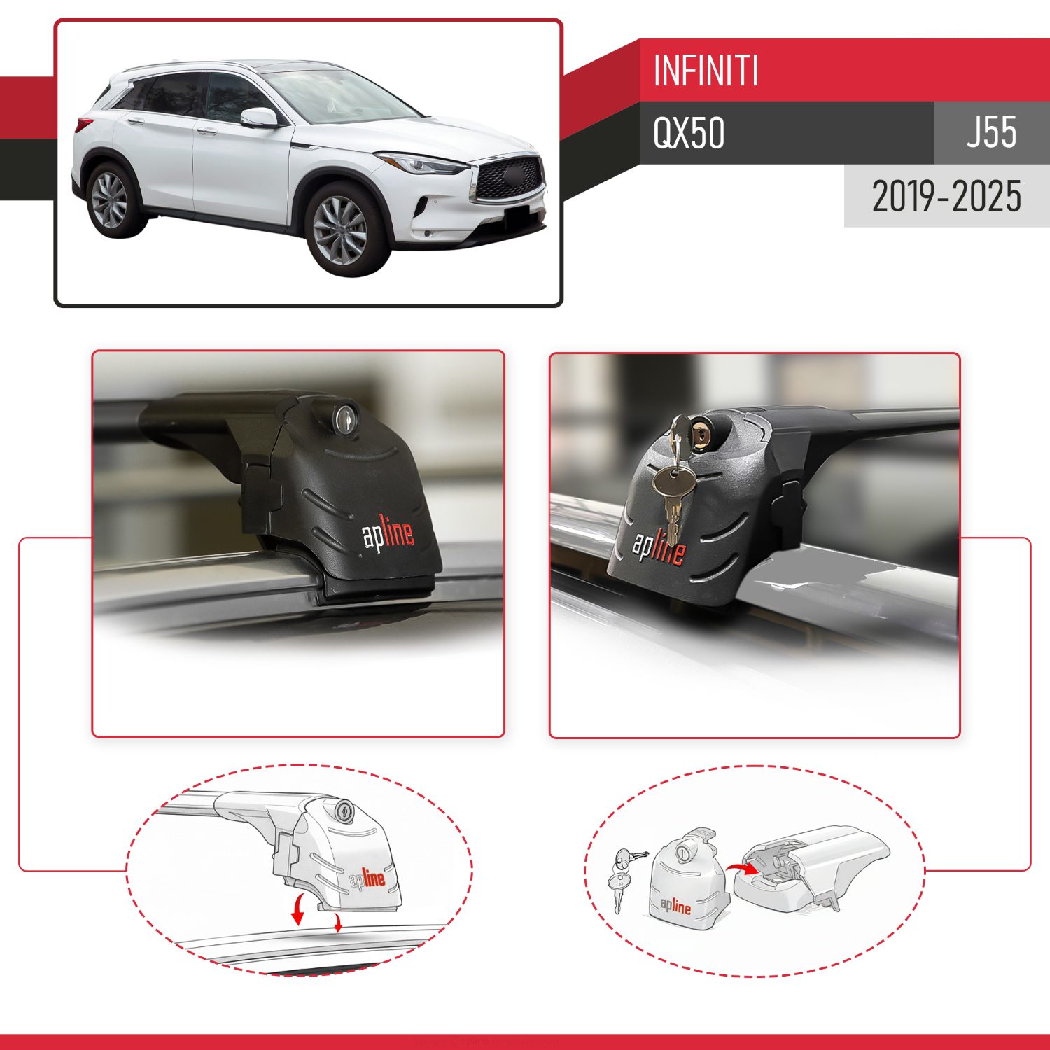 Infiniti QX50 (J55) 2019-2025 Arası ile Uyumlu ACE-2 Model Ara Atkı Tavan Barı Siyah 2 Adet - Görsel 4