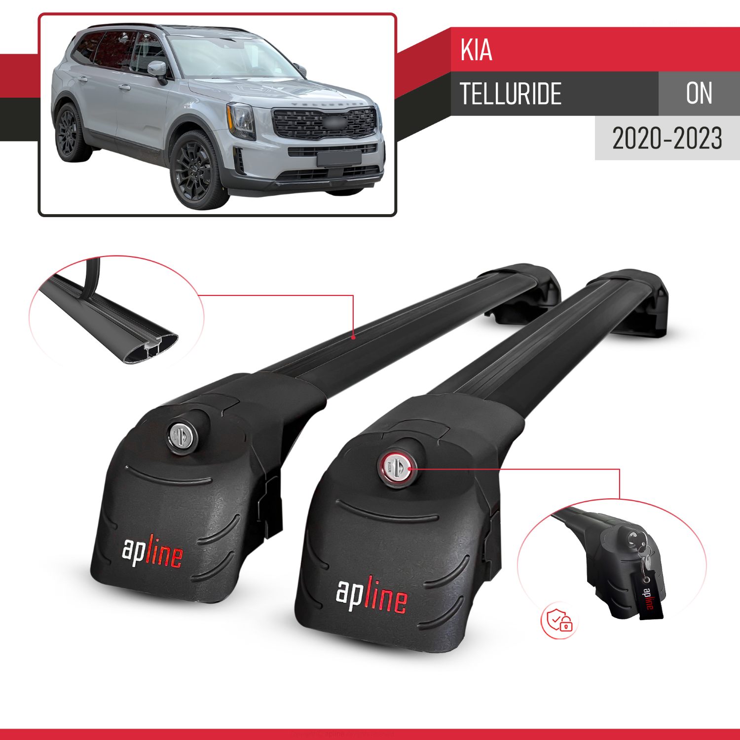 Kia Telluride (ON) 2020-2023 Arası ile Uyumlu ACE-2 Model Ara Atkı Tavan Barı Siyah 2 Adet - Görsel 3