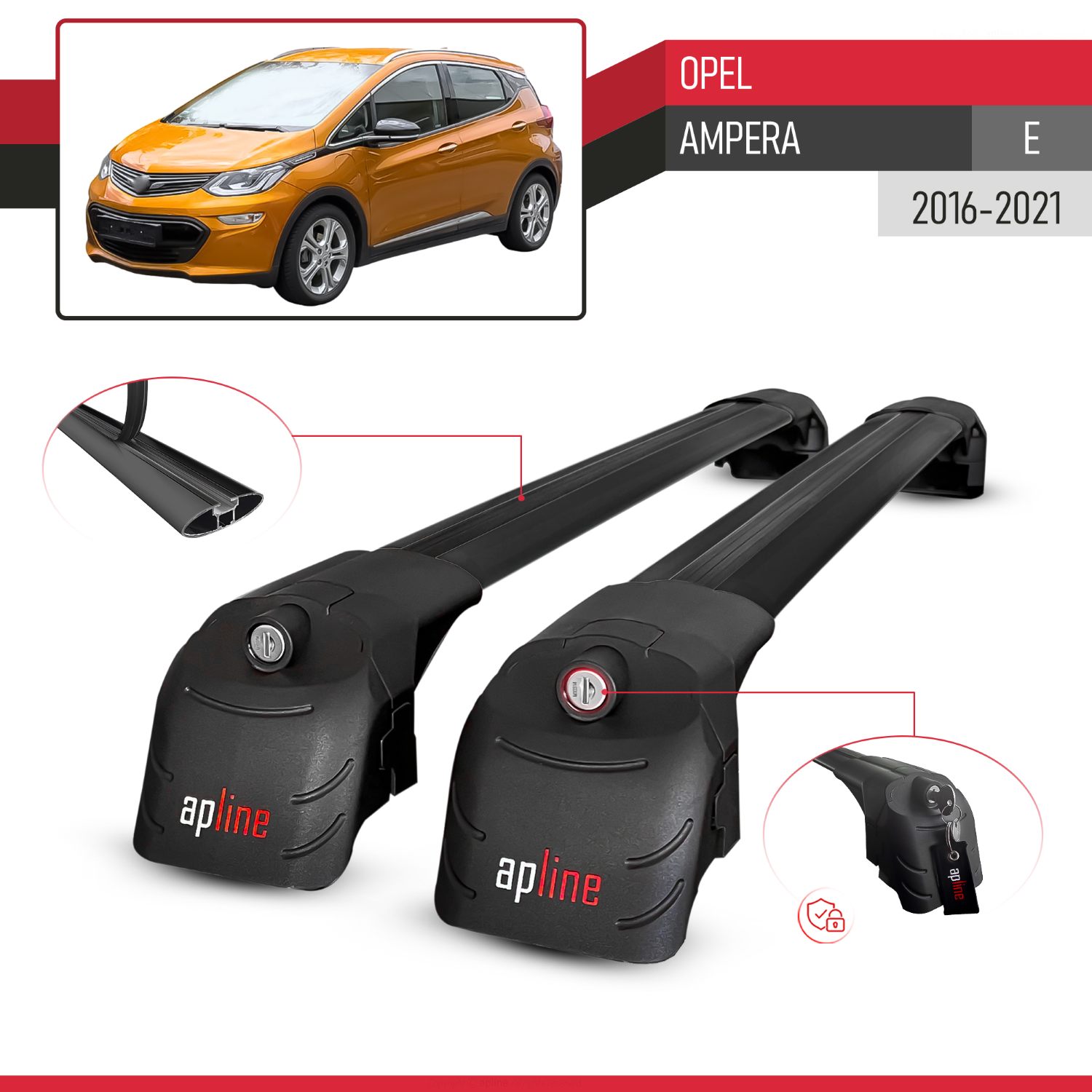 Opel Ampera E 2016-2021 Arası ile Uyumlu ACE-2 Model Ara Atkı Tavan Barı Siyah 2 Adet - Görsel 3