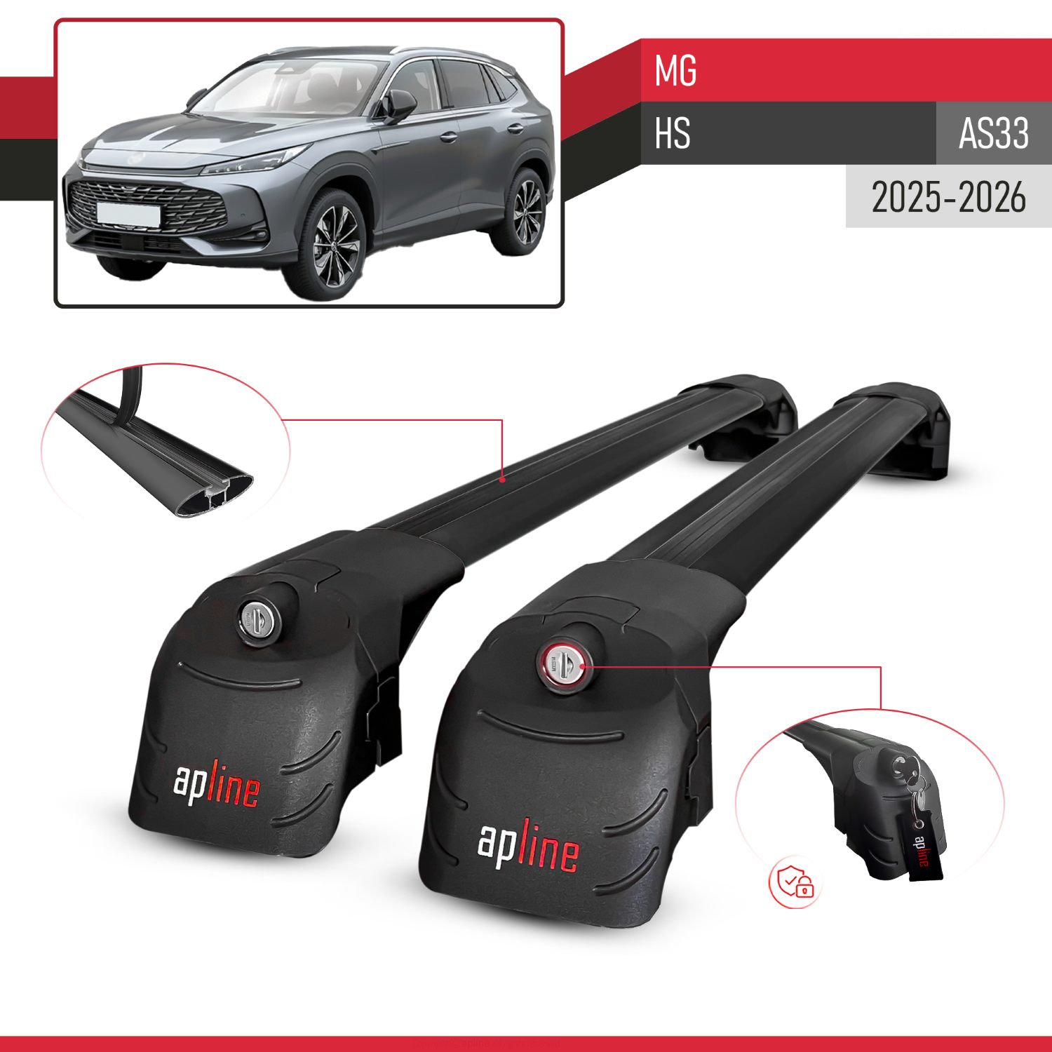 MG HS (AS33) 2025-2026 Arası ile Uyumlu ACE-2 Model Ara Atkı Tavan Barı Siyah 2 Adet - Görsel 3