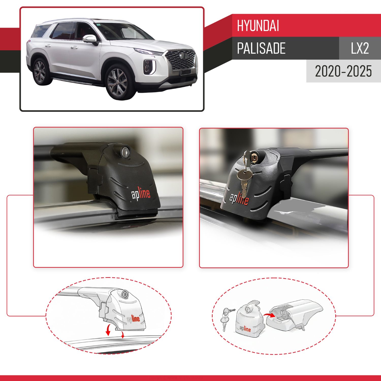 Hyundai Palisade (LX2) 2020-2025 Arası ile Uyumlu ACE-2 Model Ara Atkı Tavan Barı Siyah 2 Adet - Görsel 4